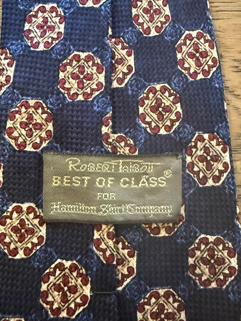 Robert Talbott Navy Silk Tie with Cream and Burgundy Medallions